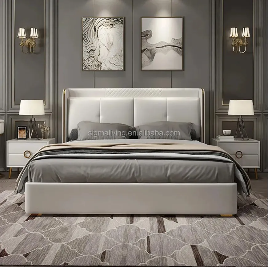 leather upholstered headboard wood slats king size white wingback bed