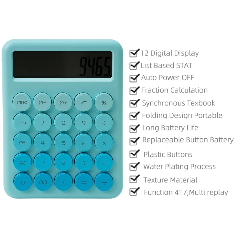Colorful 12 Bit Calculator Cute Silent Mechanical Keyboard Learn Office Science Calculator