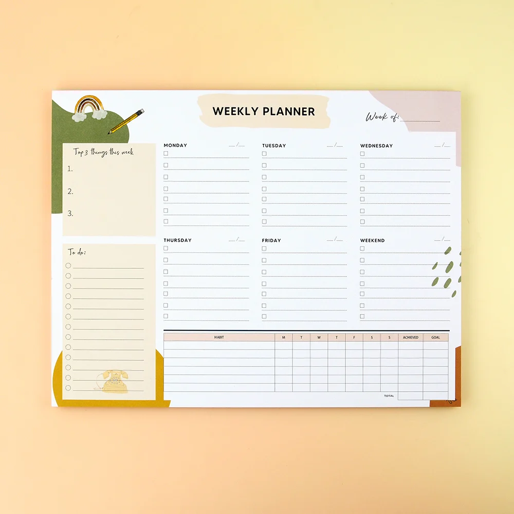 Notepad Custom Printed Weekly Daily to Do List 52 Tear Off Sheet School Stationery Planner Pad Notepad
