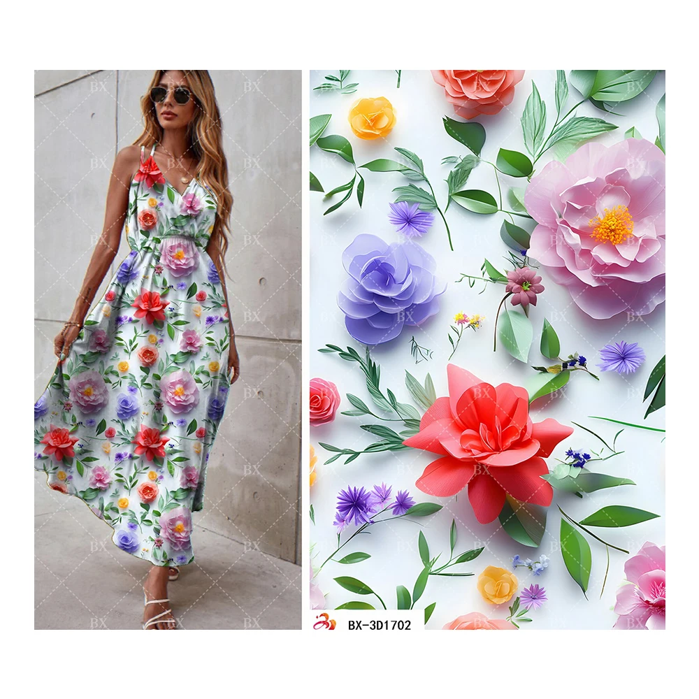 45s Custom Floral Woven Rayon Challis Fabric Kain Digital Printed Spun 100% Viscose