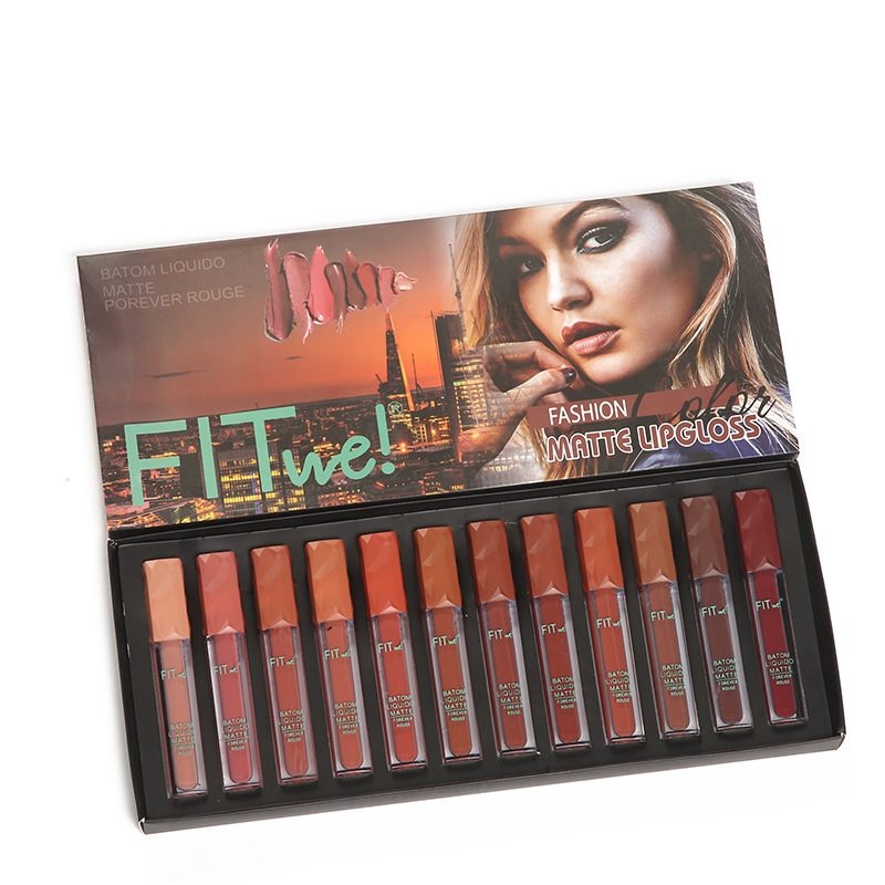 
 Набор блесков для губ 12 цветов, жидкая матовая губная помада Huda, поставщики антипригарных блесков для губ в коробке, набор помад с частным ярлыком  