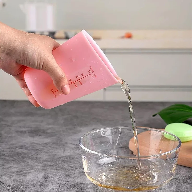 Silicone Measuring Jug Set of 3-Pieces for Kitchen Baking/3pcs Silicone Measuring Cups with Measurement; 240/480/960ML