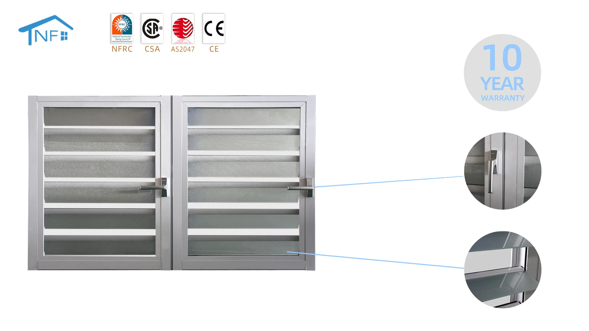 Modern Classic Aluminum Grill Designs Double Louver Jalousie Casement Window Stainless Steel Screen for Villa Living Room
