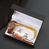 marrone-set da 5 pezzi-orologio-rosari-penna-fermagli per camicia-gi in legno