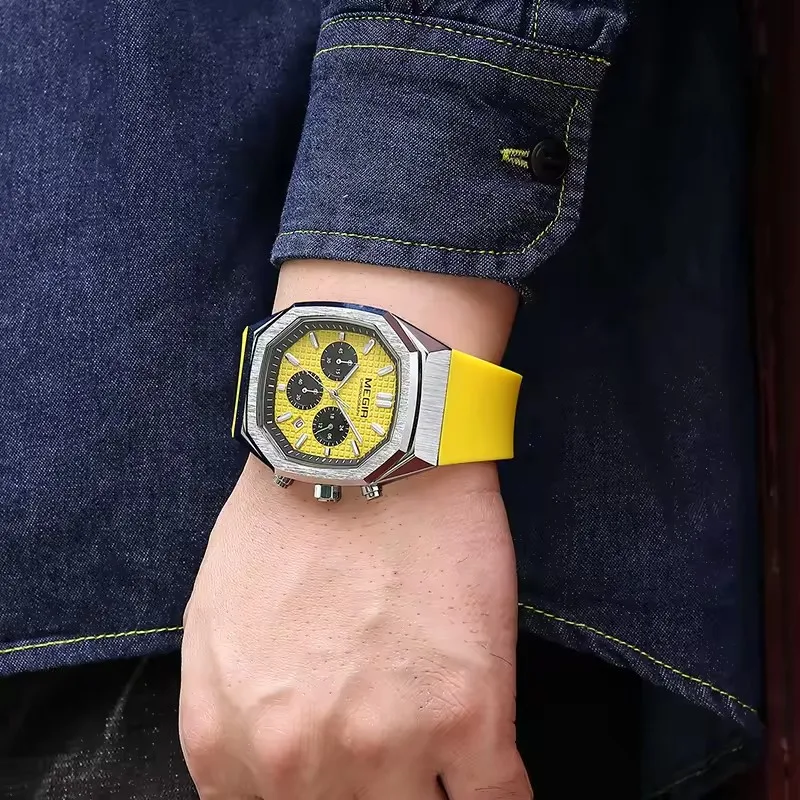 Oro Rosa Nero  Orologio Sportivo Da Uomo MEGIR, Cronografo Militare Al Quarzo Da Polso Per Ragazzi~p135620152