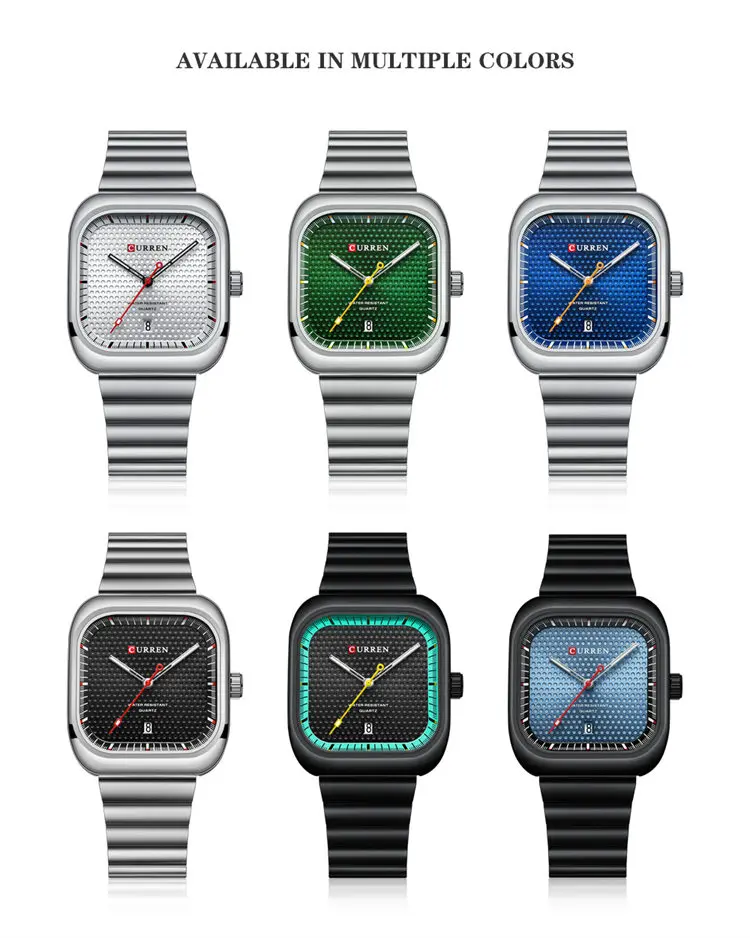 Curren 8460, оптовая продажа, производство, мужские часы, недорогие часы из нержавеющей стали с квадратным дисплеем даты, низкие часы moq, повседневные ручные часы