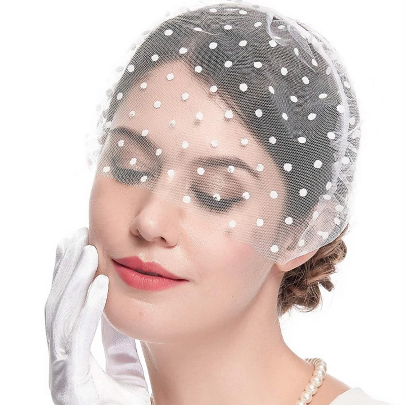 Mini Birdcage Veil with Dots (or Plain) - Style #217 White / Dots