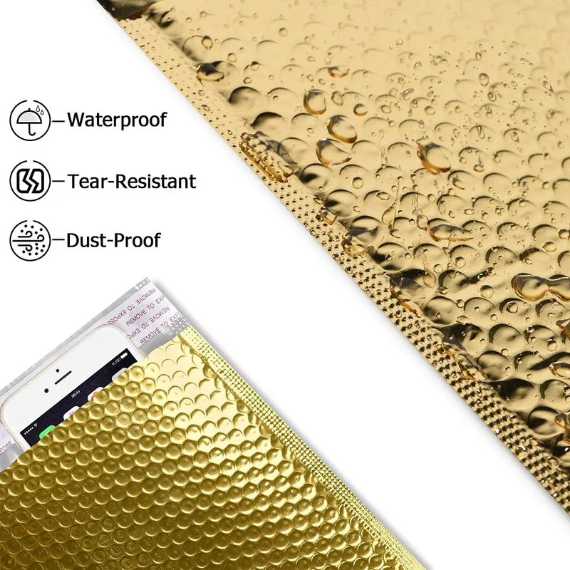 Factory Wholesale Padded Envelope Customized Logistics Packaging Printed Gold Metallic Foil Bubble Mailers with logo