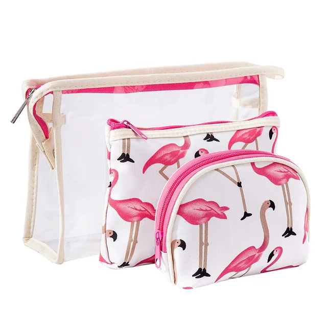 Flamingo Waterproof Transparent PVC Cosmetic Bag Set