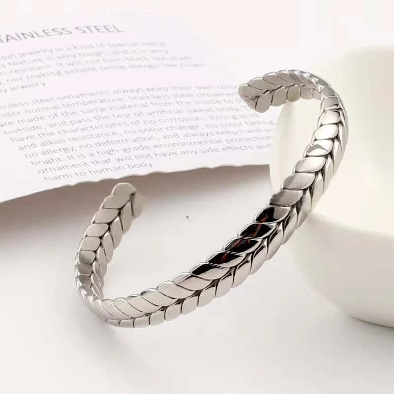 18K Gold Fashion Bracelet Unisex Gold Bangles Stainless Steel Cuff Bracelet - Picture 9 of 10
