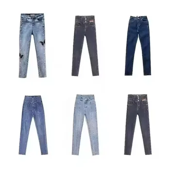 Women 2025 Summer New Fashion Straight Ripped Denim Trousers Retro High Waisted Pocket Casual Chic Female Denim Pants