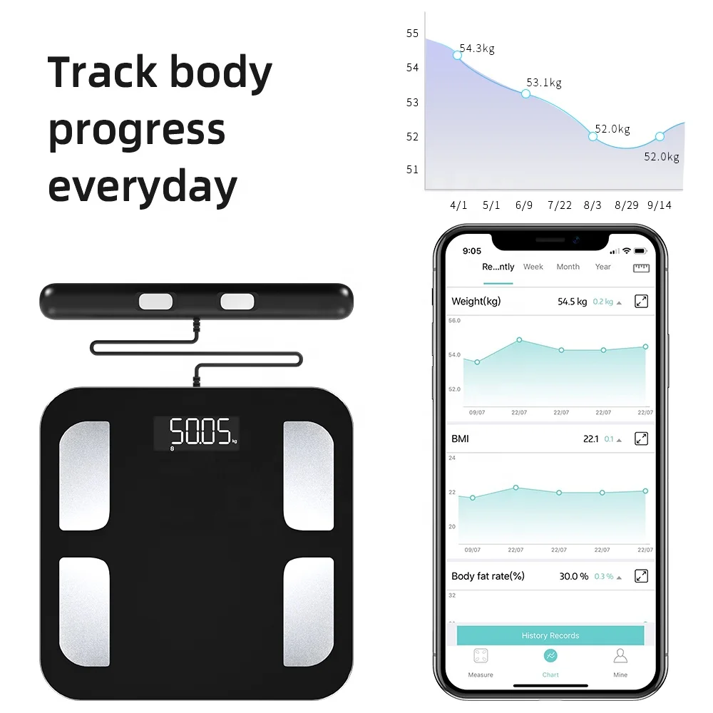 Smart Body Fat Scale With 8 Sensors Digital Display From Foot to Hand Measurement APP Enabled OEM Customizable