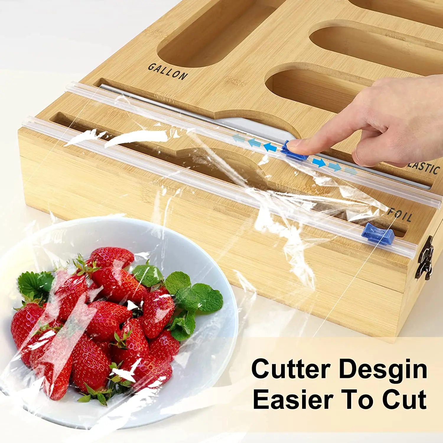 Bamboo Food Ziplock Bag Storage Organizer Dispenser Holder Drawer