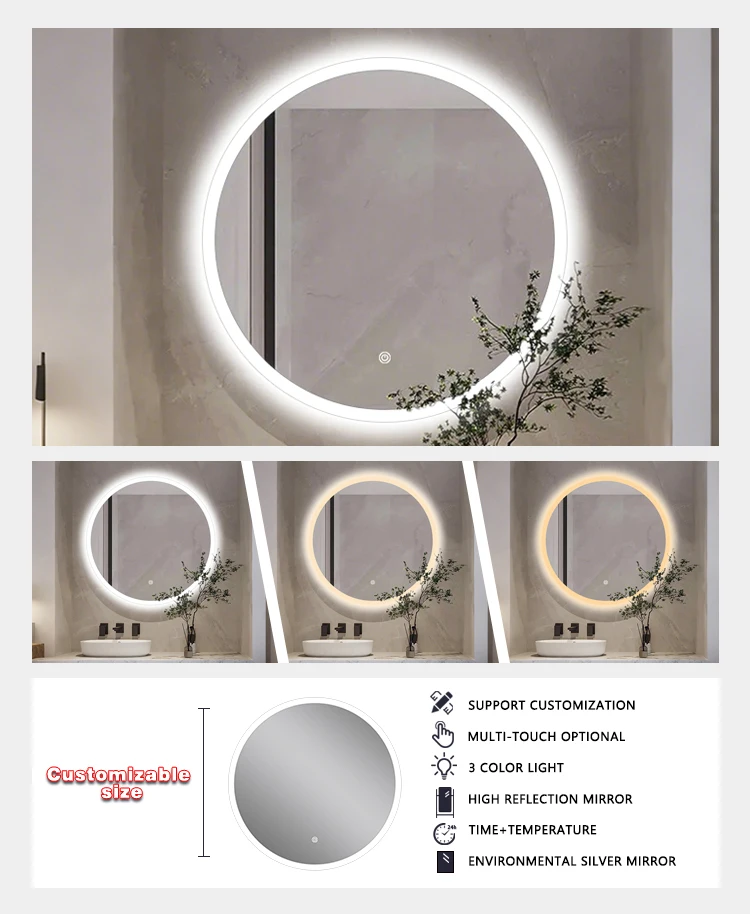 product best selling frameless led bathroom wall mounted mirror smart anti fog illuminated makeup mirror for hotel project-4