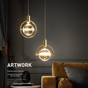 JACKSUN Nordic Bedside Small Copper K9 Crystal Pendant Light Luxury Bedroom Simple Restaurant Pendant Lamp