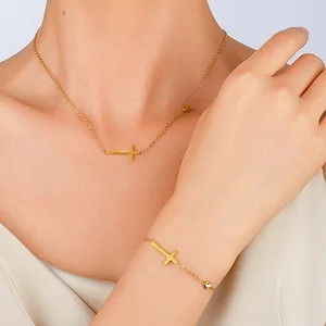 18k Gold Plated Stainless Steel Zircon Cross Necklace for Bracelet Woman Factory Wholesale