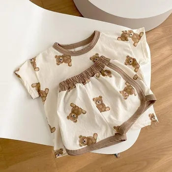 Wholesale Summer Baby Clothing Set Toddler Boys Cartoon Suit Cotton Tee and Shorts Infant Outfit