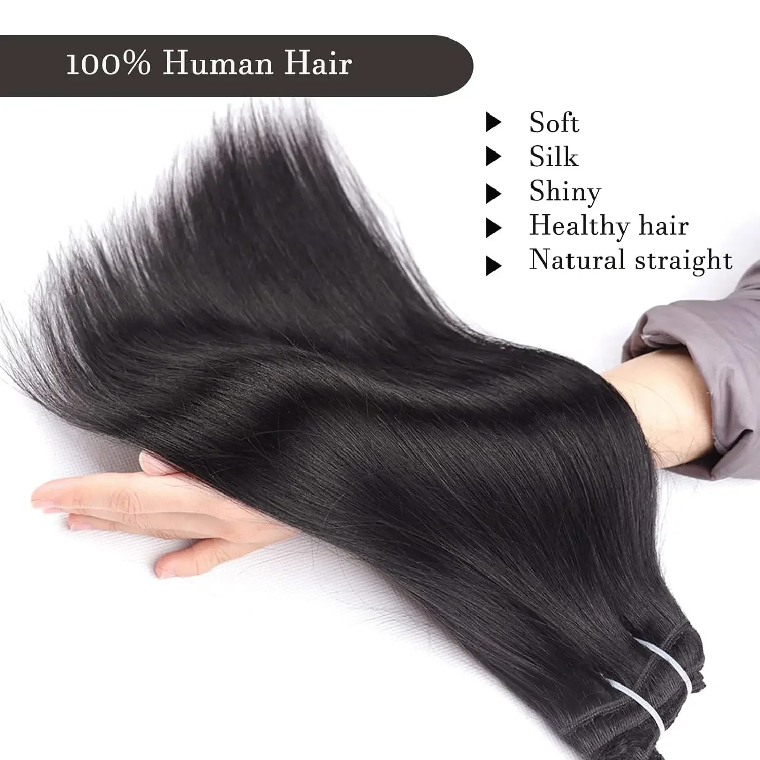 Clip In Echthaar Extensions Set Natürlich Schwarzes Remy Haar_voghion.com