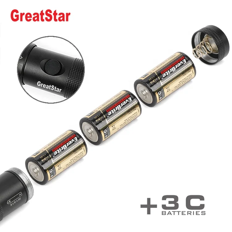 Greatstar Super Bright Household Camping 3 Modes Flashing Light Zoomable Aluminium Flashlight LED Light Torch