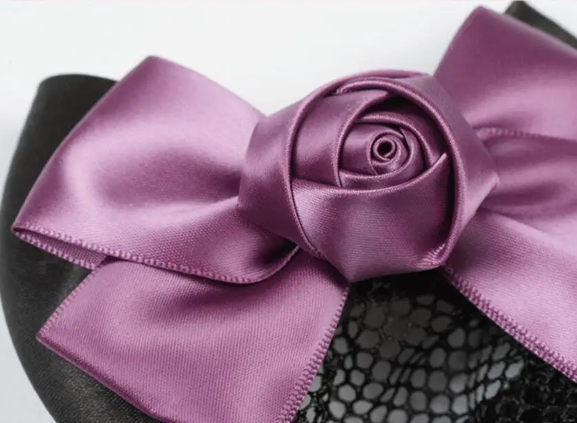 Women Hair Bun Cover Net Snood Bowknot Decor Barrette Hair Clip