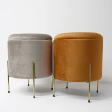 Customized Round Gold Metal Legs Ottoman Stool Modern Style Footstool Round Pouf