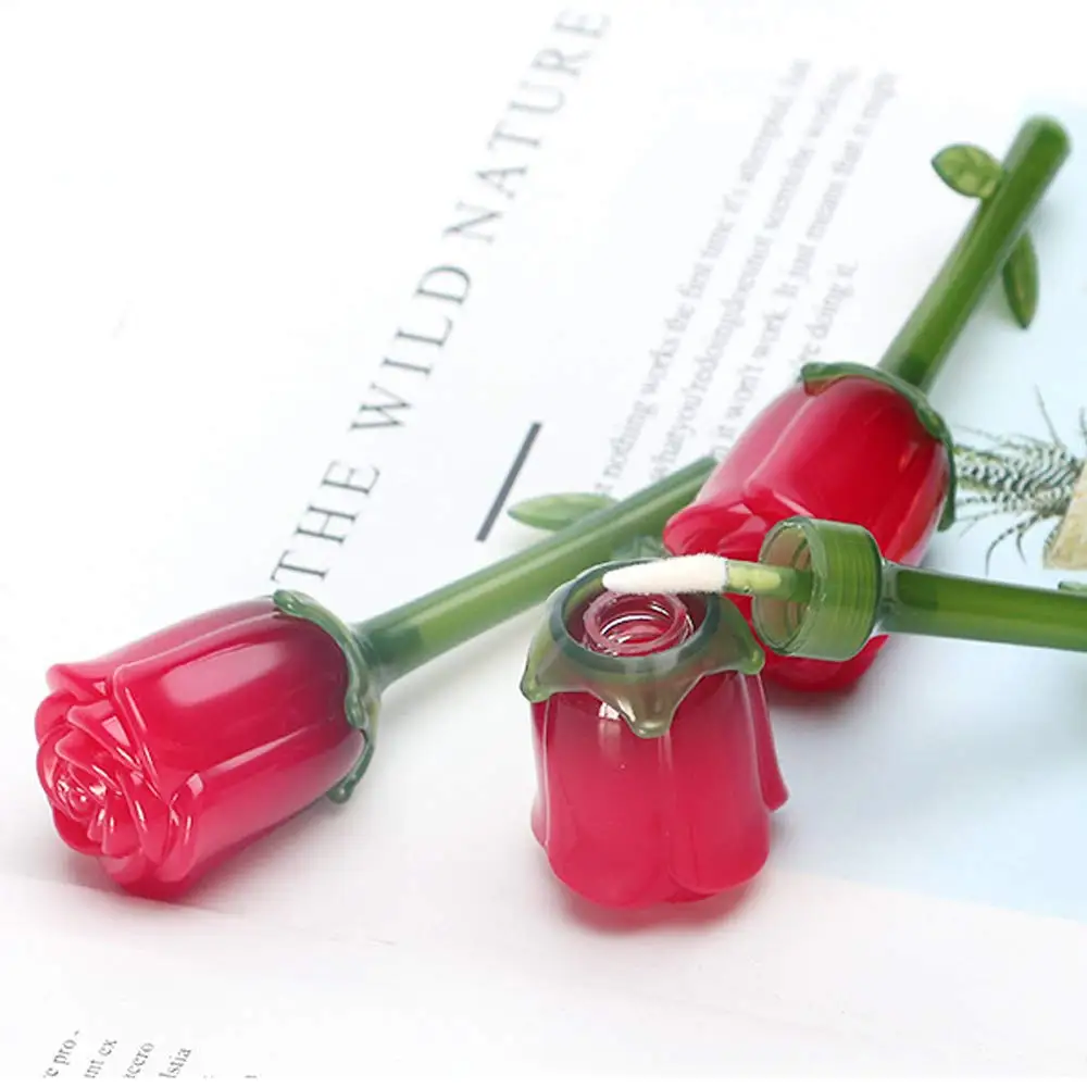 Unique Custom Empty Plastic Flower Shape Lip Gloss Tubes Lipgloss Container Rose