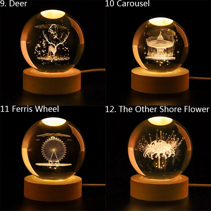 Wholesale Gifts Wooden Led Light Wooden Base Stand Galaxy 3d Solar System Custom Crystal Ball details