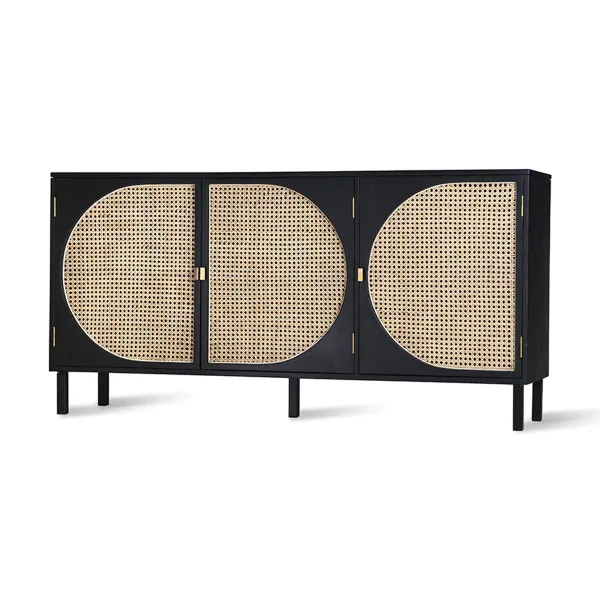 Innova Living Room Storage Home Decor Wood Furniture 2 Door Rattan Cabinet