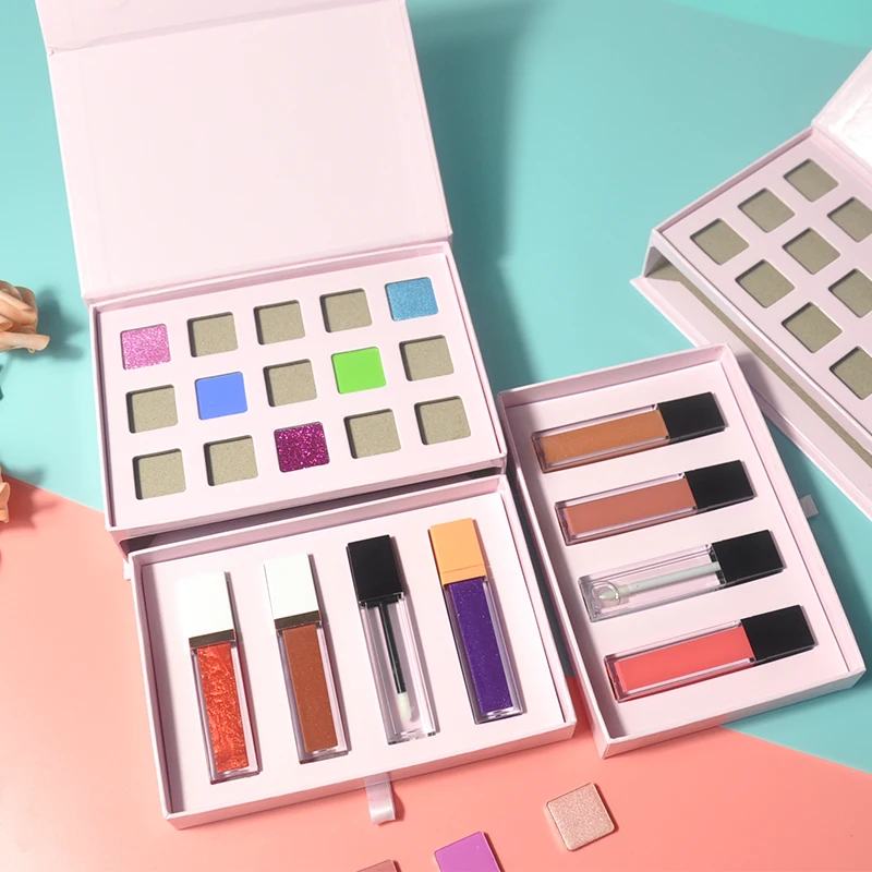 Wholesale Factory Price 15 Colors Eye shadow Blush Lip gloss  Makeup Sets Palette Box With lip gloss Cosmetic Set 