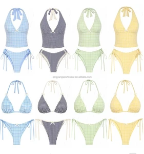 Swimwear Manufacturer Tie Side  Bikini Custom Logo Triangle Design Two Piece Swimsuit