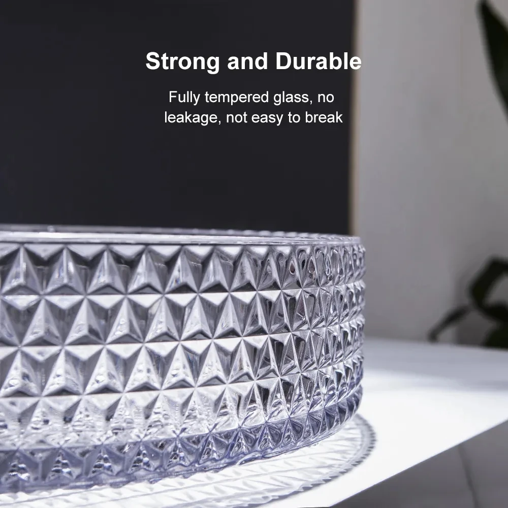 Countertop Transparent Diamond Shaped Crystal Glass Bathroom Wash Basin