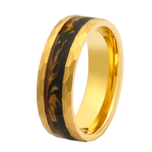 Tizti Jewelry 8mm Matte Brushed Gold Hammered Black Gold Quicksand Tungsten Ring for Men