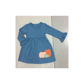 2020 wholesale children's boutique clothes girl embroidery pumpkin halloween dress fall cotton boy shirt
