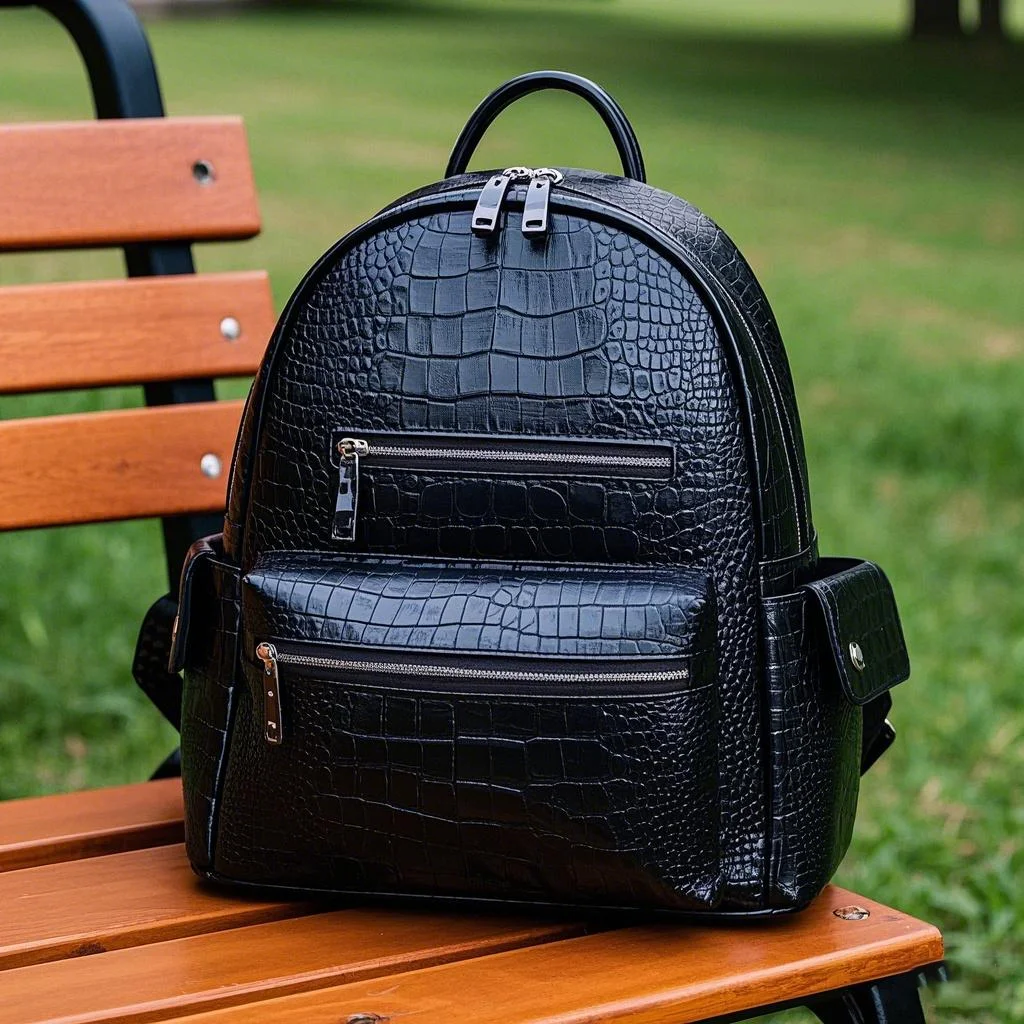 Wholesale Factory  Multi-functional Minimalist Vegan Leather Handcrafted Alligator Skin Travel Backpack for Men Women