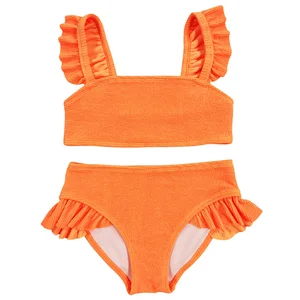 Custom Kitted Two Piece Girls Bandeau Bikini Swimsuit Lace Trim Spandex/Nylon Material Solid Print Patterns Breathable Quick Dry