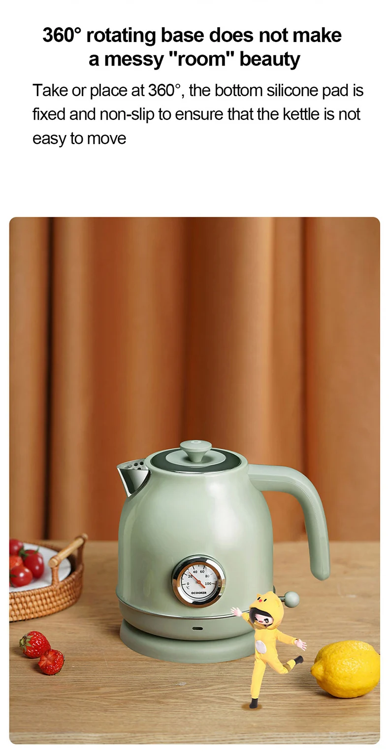 Qcooker Retro Electric Kettle 1.7l Temperature Display 1800w Retro Look ...