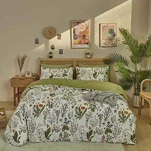 All Size Available Warm Flowers Plants Printed Green Cotton Sheets Bed Bedding Cover Set