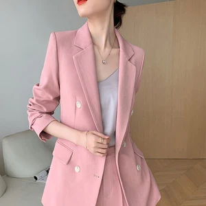 Pink and Black Double-breasted 2 Piece Set Ladies Office Suit Latest Ladies Salwar Suit Design