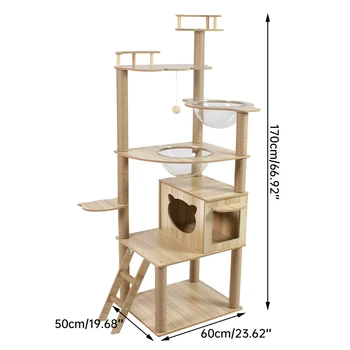 Customized Unique Multi Layer Multifuncional  Wooden Cat Tree Tower House Xxl/Small With Toy