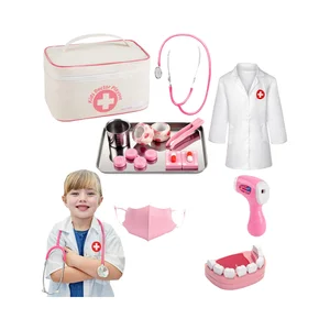 Kids Medical Kit Toy Set Plastic Doctor Pretend Play Includes Stethoscope and Coat with Storage Bag for Girls Toddler