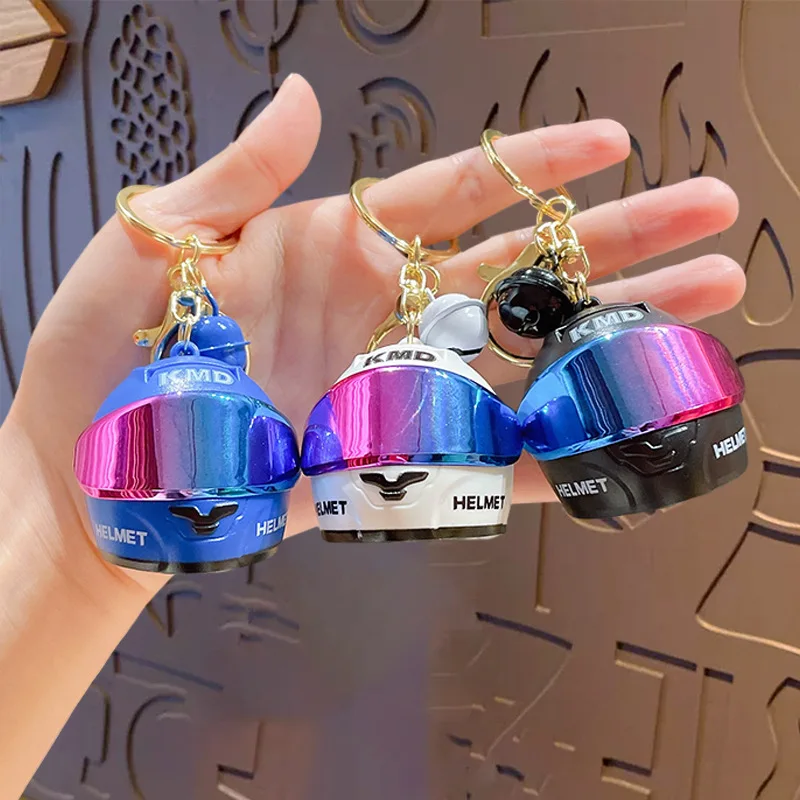 Wholesale New Arrival Colorful Glowing Mini Motorcycle Helmet Keychain-Stylish Car Bag Charm Helmet with Led with Keychain
