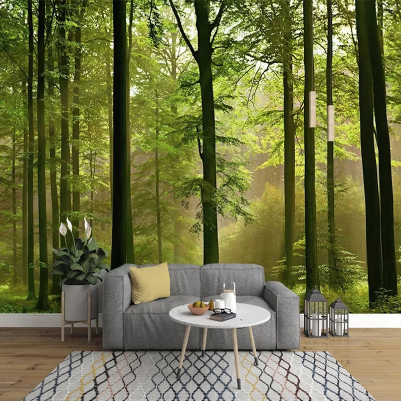 fotomurales decorativos pared Mural de papel tapiz con paisaje natural de  bosque verde 3D, 352 * 250 cm Moderna Decoración De Pared Sala Cuarto