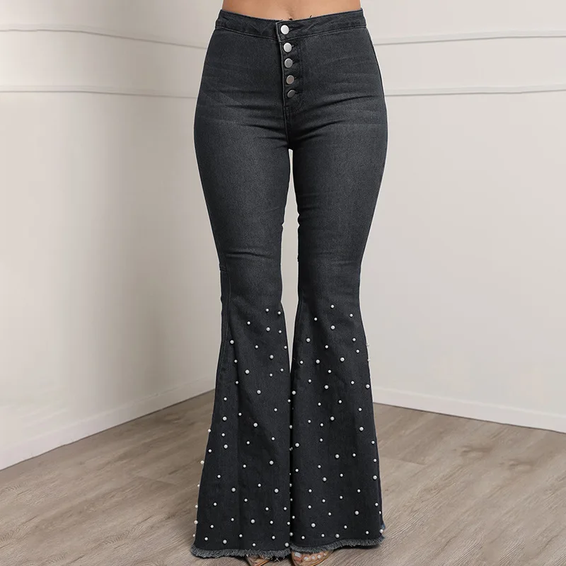 Vrouwen Parel jeans kralen skinny Denim Broek Parels broek Platte  Klinknagel lage taille Knie Gaten ripped Potlood Broek cowboys 2018|pencil  pants|low waist trouserslow trousers - AliExpress