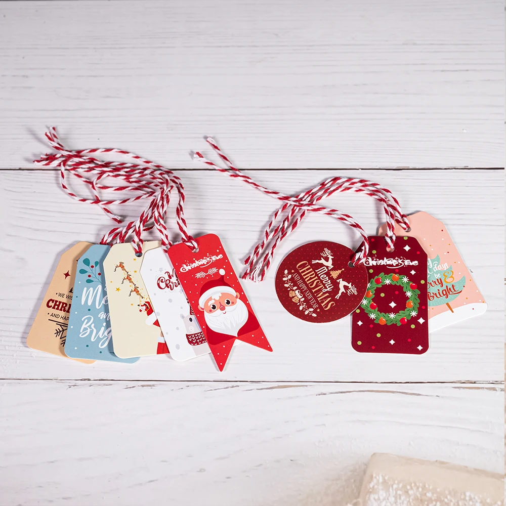 Custom Logo Shaped Santa Claus Christmas Day Tree Gifting Paper Boxes Hang Tag with Rope for Gift Boxes
