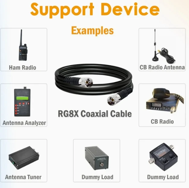 100FT RG8X 50 OHM UHF PL259 Male to Male Antenna Coaxial Cable