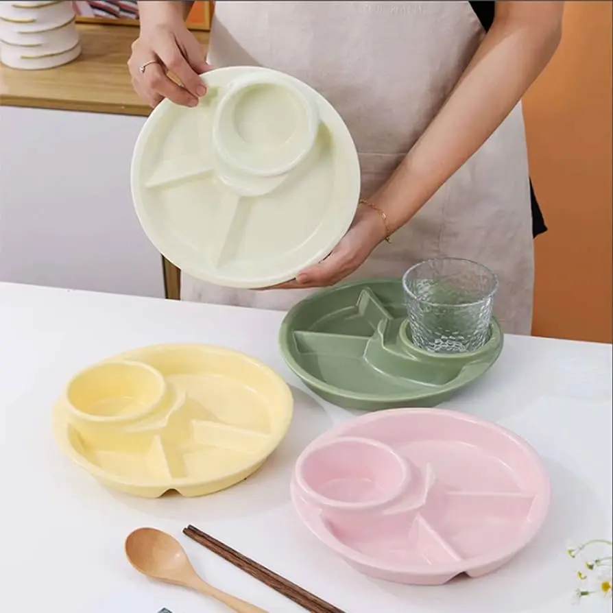 Elegant Round Shaped 4 Compartment Appetizer Portion Serving Tray Control Plate