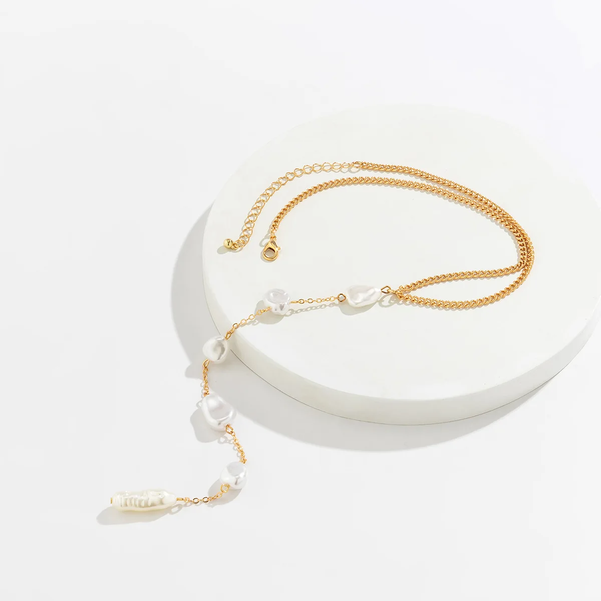 DUYIZHAO Alloy 14K Gold Plated Elegant Irregular Pearl Long Chain Necklace Unisex Fashion Jewelry