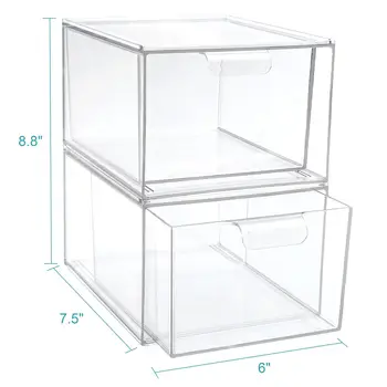 2 Pcs Pack Plastic clear Stackable Desk Drawer Tabletop Storage Organization Box for Office Home Toiletries Supplies