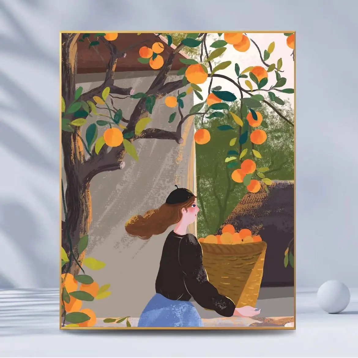 Whimsical Farmhouse Wall Art Canvas Print Orange Orchard Vibrant Green Orange Neutral Tones Living Room Bedroom Home Decor