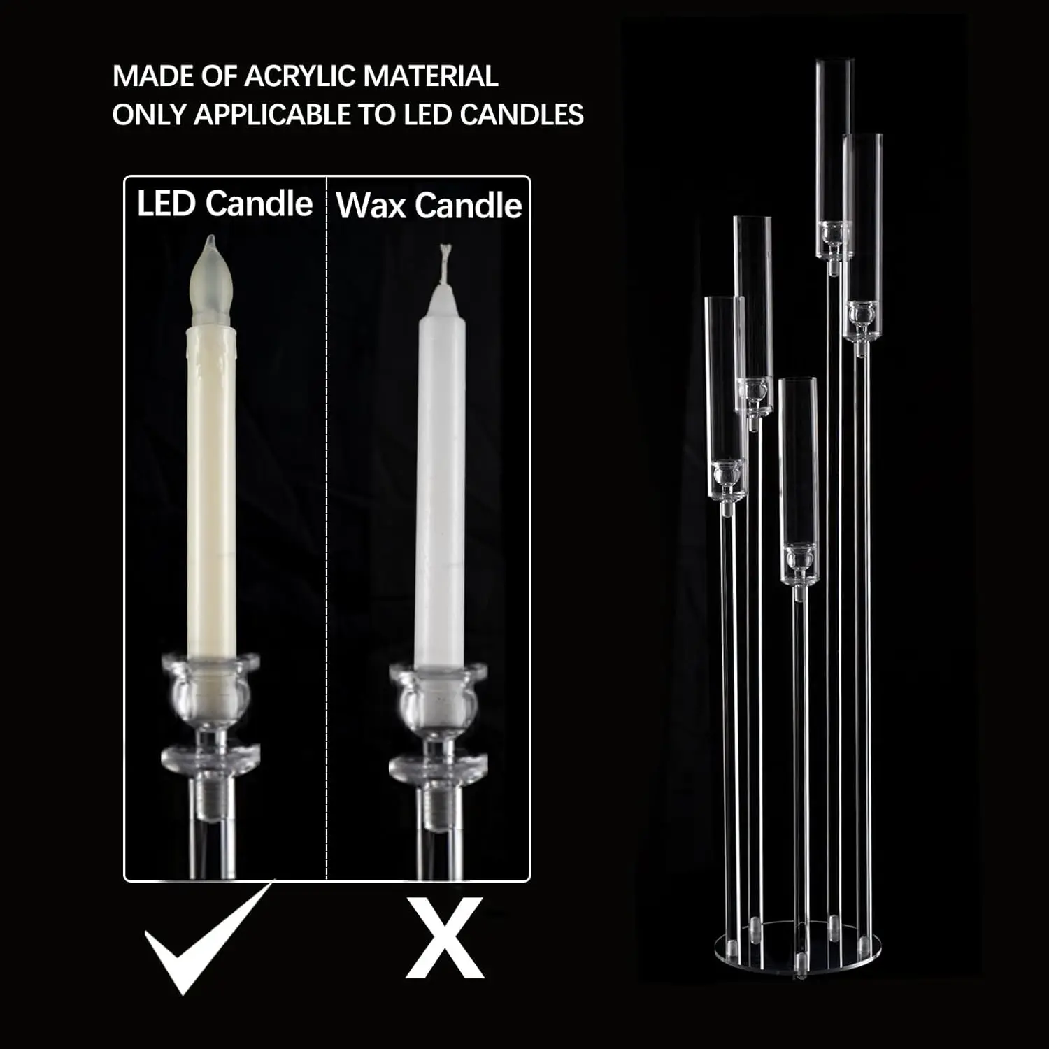 Bougeoir en acrylique à 6 têtes ou 6 bougies LED, bougeoir de mariage, support de fleurs, décoration de Table centrale Bougeoir en acrylique à 6 têtes ou 6 bougies LED, bougeoir de mariage, support de fleurs, décoration de Table centrale